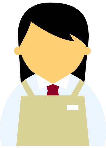【顔無】コンビニ店員女性20代～30代のアイコン01（アイボリーのエプロン・黒髪）JPG