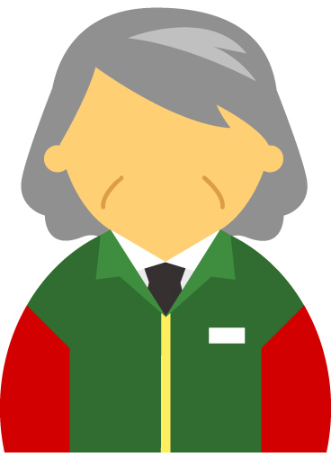 【顔無】コンビニ店員女性60代～70代のアイコン07（緑／袖赤）JPG