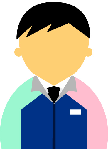 【顔無】コンビニ店員男性20代～30代のアイコン05（紺／袖水色ピンク・黒髪）JPG