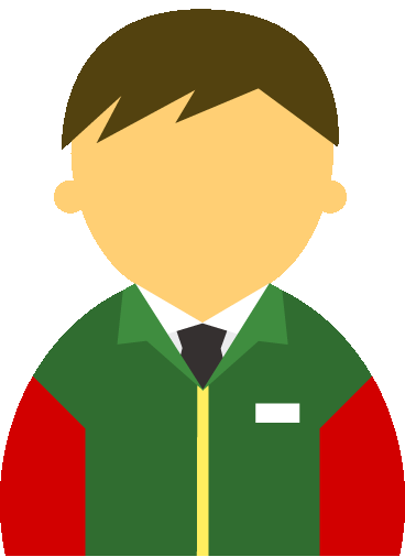 【顔無】コンビニ店員男性20代～30代のアイコン06（緑／袖赤・茶髪）GIF