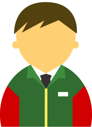 【顔無】コンビニ店員男性20代～30代のアイコン06（緑／袖赤・茶髪）JPG