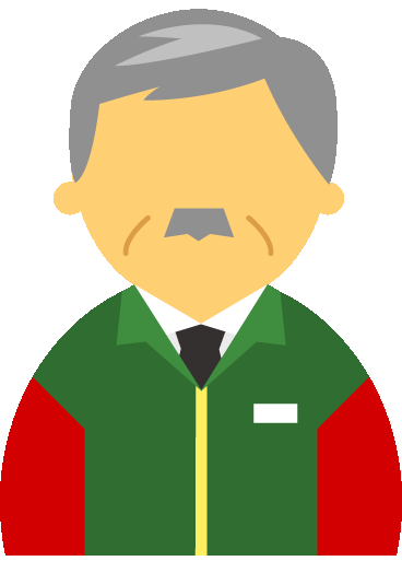 【顔無】コンビニ店員男性60代～70代のアイコン06（緑／袖赤）GIF