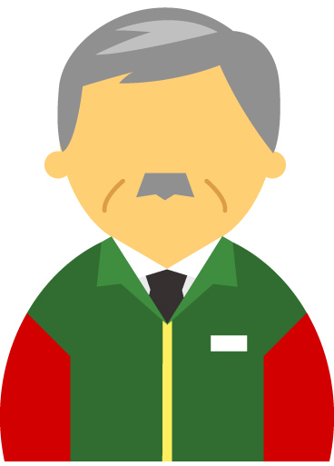 【顔無】コンビニ店員男性60代～70代のアイコン06（緑／袖赤）JPG