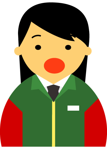 【驚いた顔】コンビニ店員女性20代～30代のアイコン06（緑／袖赤・茶髪）JPG