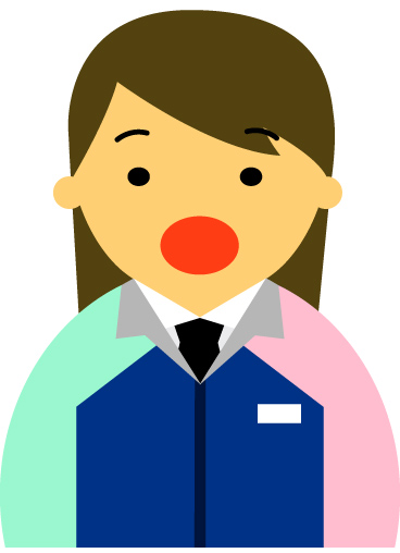 【驚いた顔】コンビニ店員女性20代～30代のアイコン11（紺／袖水色ピンク・茶髪）JPG