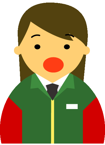 【驚いた顔】コンビニ店員女性20代～30代のアイコン12（緑／袖赤・茶髪）GIF