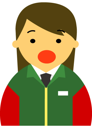 【驚いた顔】コンビニ店員女性20代～30代のアイコン12（緑／袖赤・茶髪）JPG