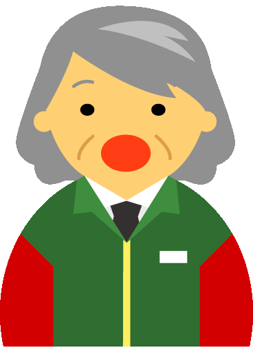 【驚いた顔】コンビニ店員女性60代～70代のアイコン07（緑／袖赤）GIF
