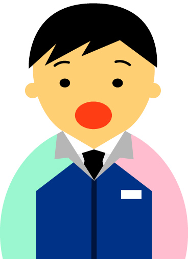 【驚いた顔】コンビニ店員男性20代～30代のアイコン05（紺／袖水色ピンク・黒髪）JPG