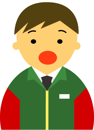 【驚いた顔】コンビニ店員男性20代～30代のアイコン06（緑／袖赤・茶髪）JPG
