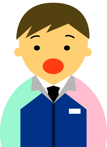 【驚いた顔】コンビニ店員男性20代～30代のアイコン07（紺／袖水色ピンク・茶髪）JPG