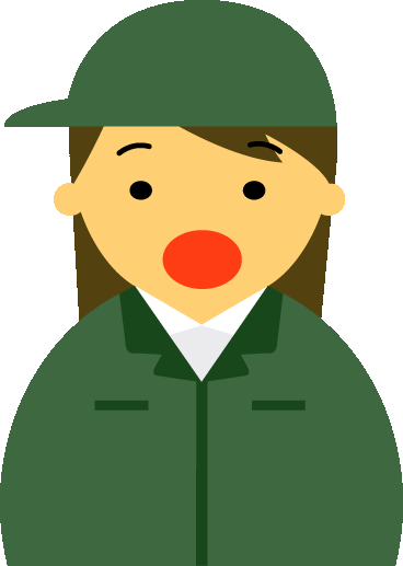 【驚いた顔】作業服の女性20代～30代のアイコン05（緑・茶髪）GIF