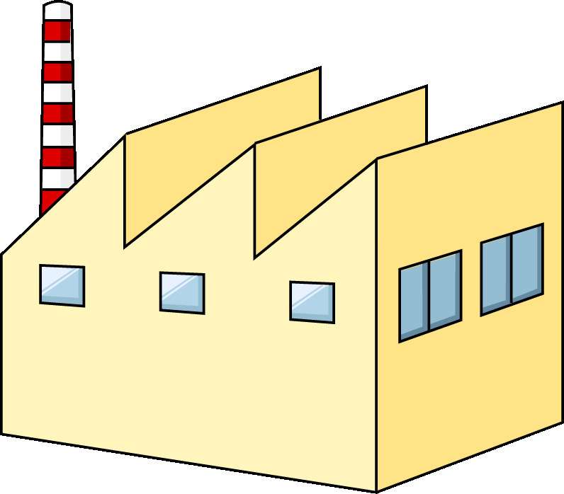 工場のイラスト01（イエローの工場・左向き）GIF