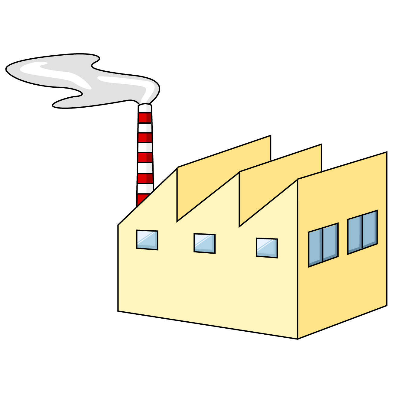 工場のイラスト01（煙が出てるイエローの工場・左向き）JPG