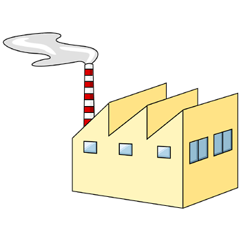 工場のイラスト01（煙が出てるイエローの工場・左向き）PNG