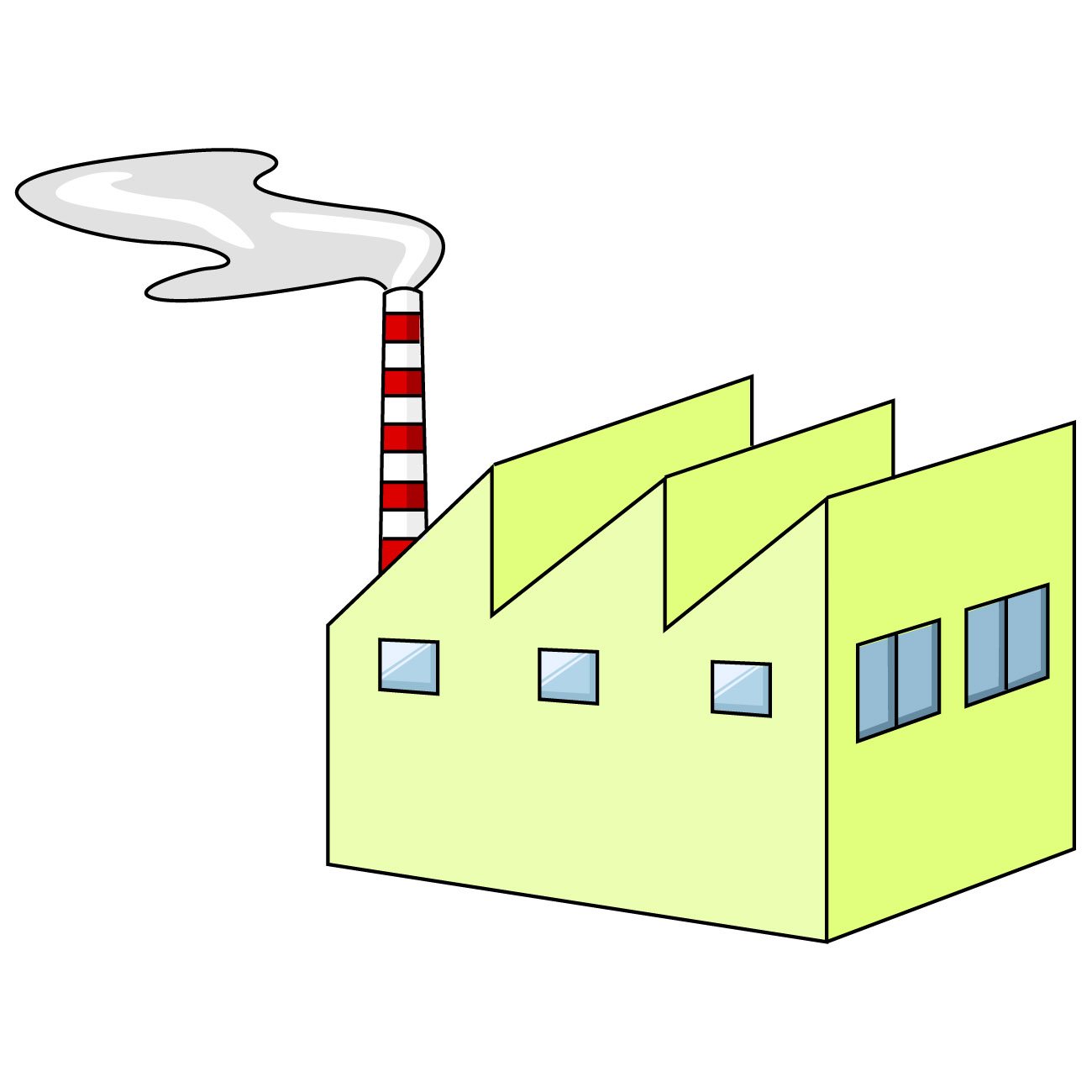 工場のイラスト02（煙が出てるライトグリーンの工場・左向き）JPG