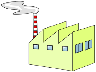 会員登録不要で無料でダウンロードできる工場のイラスト02（煙が出てるライトグリーンの工場・左向き）[PNG]