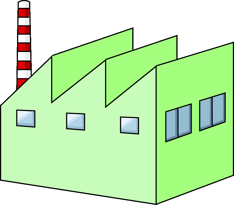 工場のイラスト03（グリーンの工場・左向き）GIF