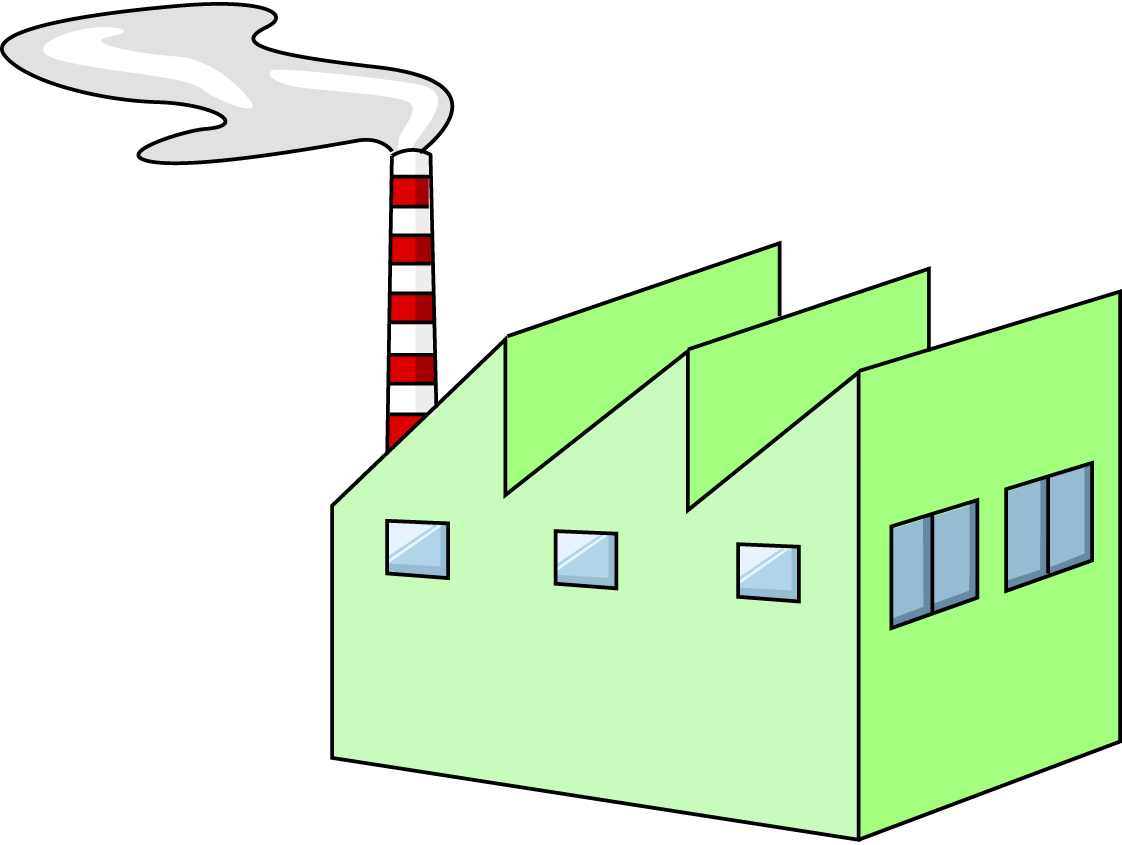 工場のイラスト03（煙が出てるグリーンの工場・左向き）JPG