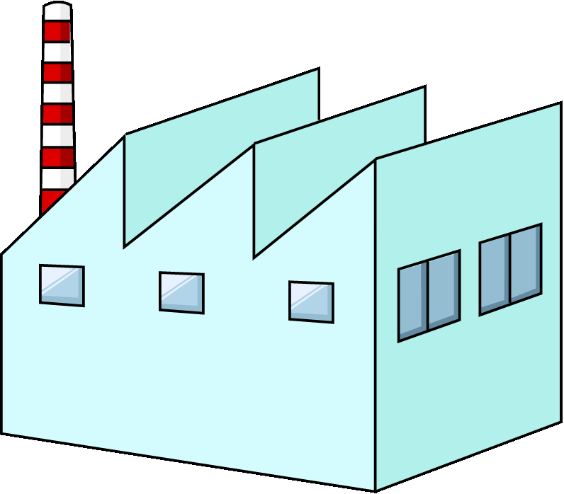 工場のイラスト04（ライトブルーの工場・左向き）GIF