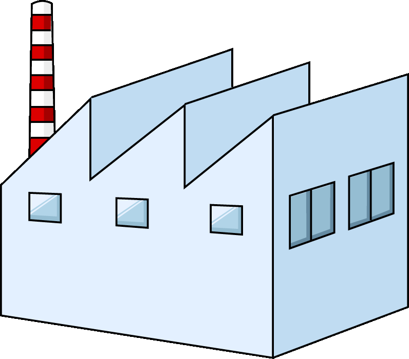 工場のイラスト05（ブルーの工場・左向き）GIF