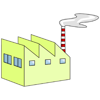 工場のイラスト08（煙が出てるライトグリーンの工場・右向き）PNG