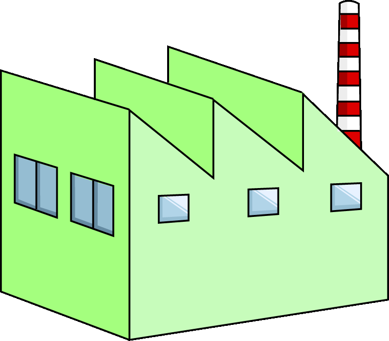 工場のイラスト09（グリーンの工場・右向き）GIF
