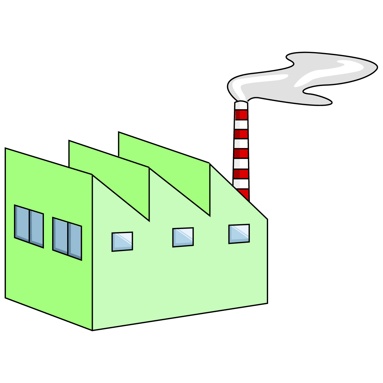 工場のイラスト09（煙が出てるグリーンの工場・右向き）JPG