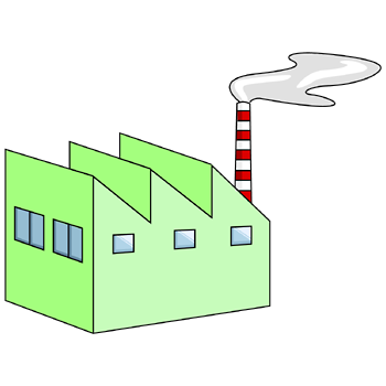 工場のイラスト09（煙が出てるグリーンの工場・右向き）PNG