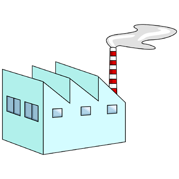 工場のイラスト10（煙が出てるライトブルーの工場・右向き）PNG