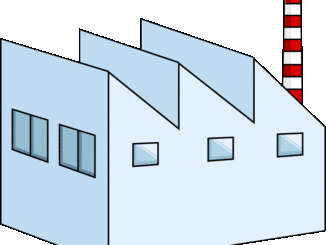 会員登録不要で無料でダウンロードできる工場のイラスト11（ブルーの工場・右向き）［GIF］