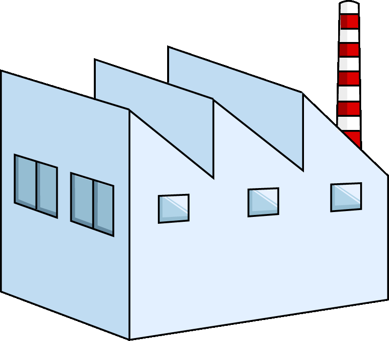 工場のイラスト11（ブルーの工場・右向き）GIF
