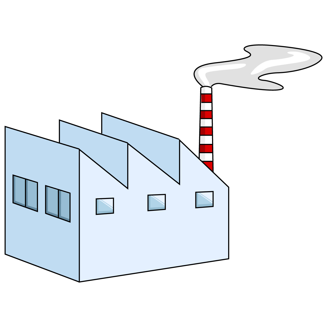 工場のイラスト11（煙が出てるブルーの工場・右向き）JPG