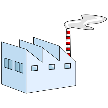 工場のイラスト11（煙が出てるブルーの工場・右向き）PNG