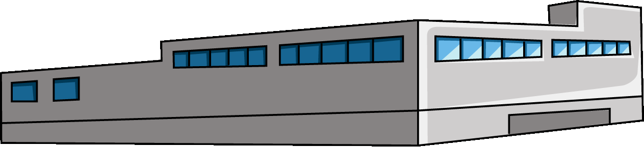 横長のビルのイラスト10（グレーのビル・右向き）GIF