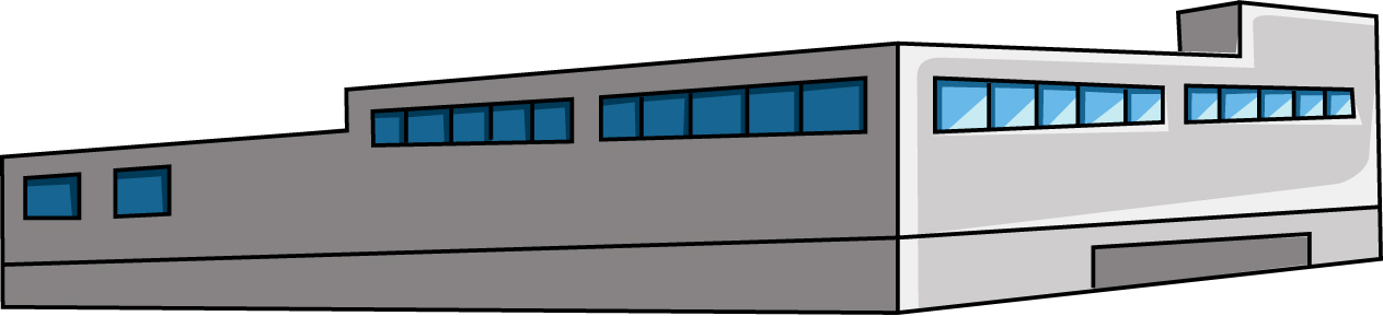 横長のビルのイラスト10（グレーのビル・右向き）JPG