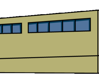 横長のビルのイラスト11（ベージュのビル・右向き）［GIF］