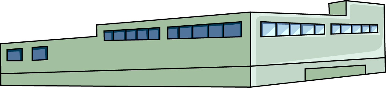 横長のビルのイラスト12（ライトグリーンのビル・右向き）JPG