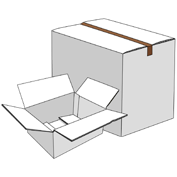 段ボール箱のイラスト01（閉じている段ボール箱と並んでいる開いた段ボール箱・ホワイト）PNG
