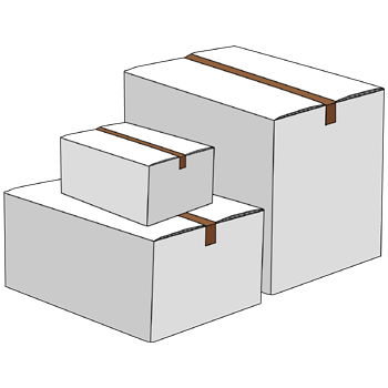 段ボール箱のイラスト03（大きさの違う3個の閉じている段ボール箱・ホワイト）PNG