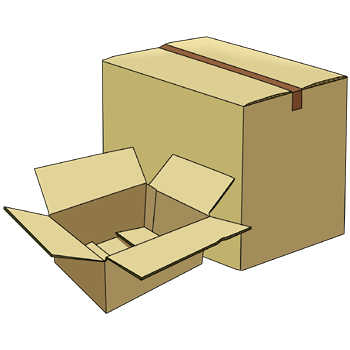 段ボール箱のイラスト04（閉じている段ボール箱と並んでいる開いた段ボール箱・ブラウン）PNG