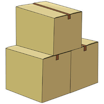 段ボール箱のイラスト09（同じ大きさの3個の閉じた段ボール箱・ブラウン）PNG
