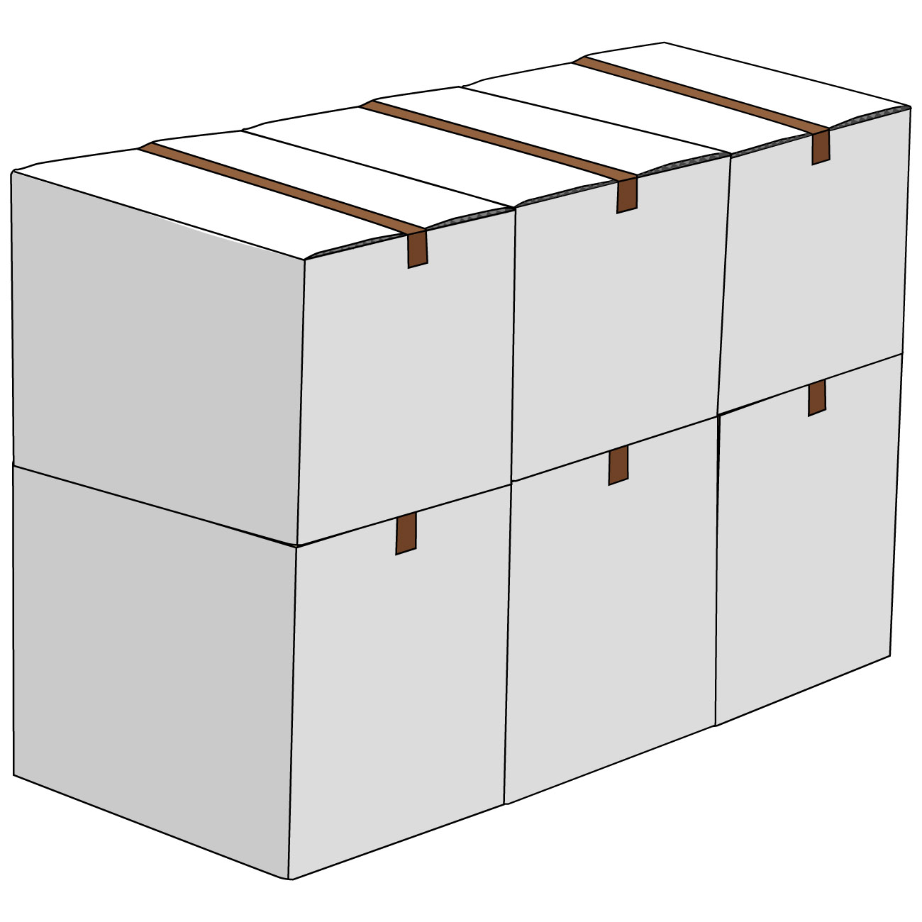 会員登録不要で無料でダウンロードできる段ボール箱のイラスト11（6個の重なった段ボール箱・ホワイト）[JPG]