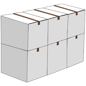 段ボール箱のイラスト11（6個の重なった段ボール箱・ホワイト）PNG
