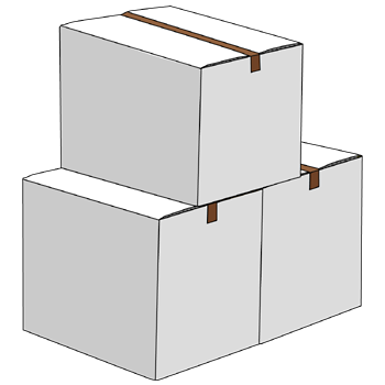 段ボール箱のイラスト12（同じ大きさの3個の閉じた段ボール箱・ホワイト）PNG