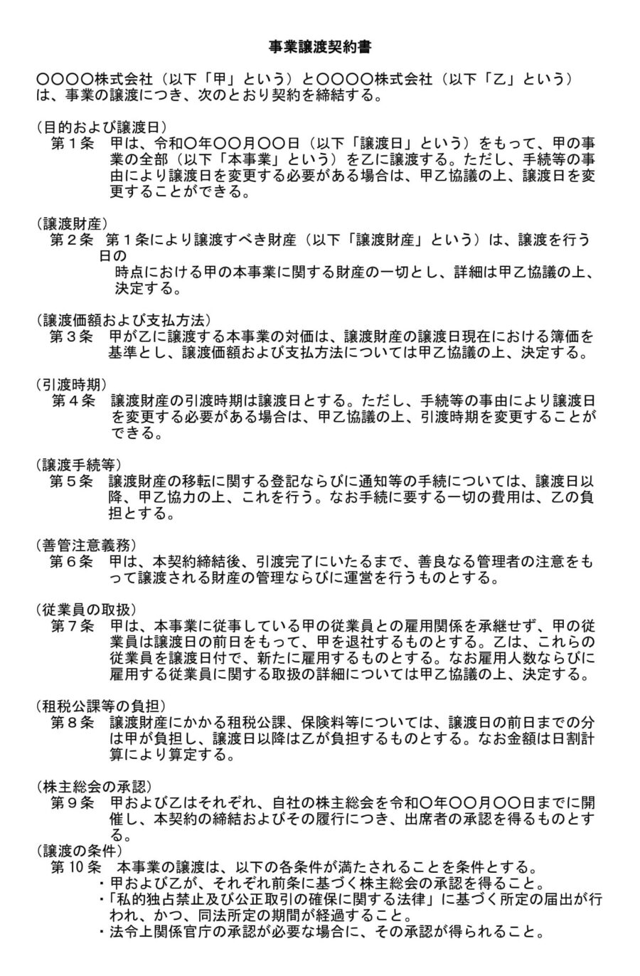 営業譲渡契約書のダウンロード