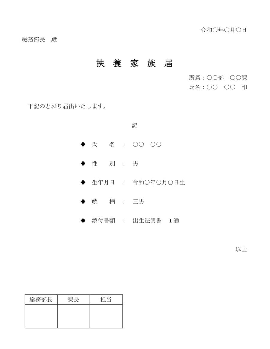 扶養家族届のダウンロード