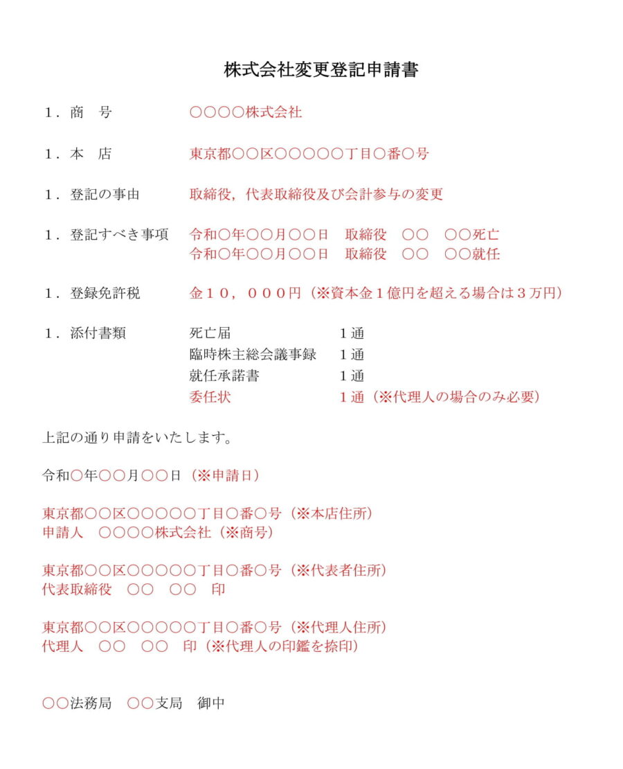 登記申請書（役員死亡変更）のダウンロード