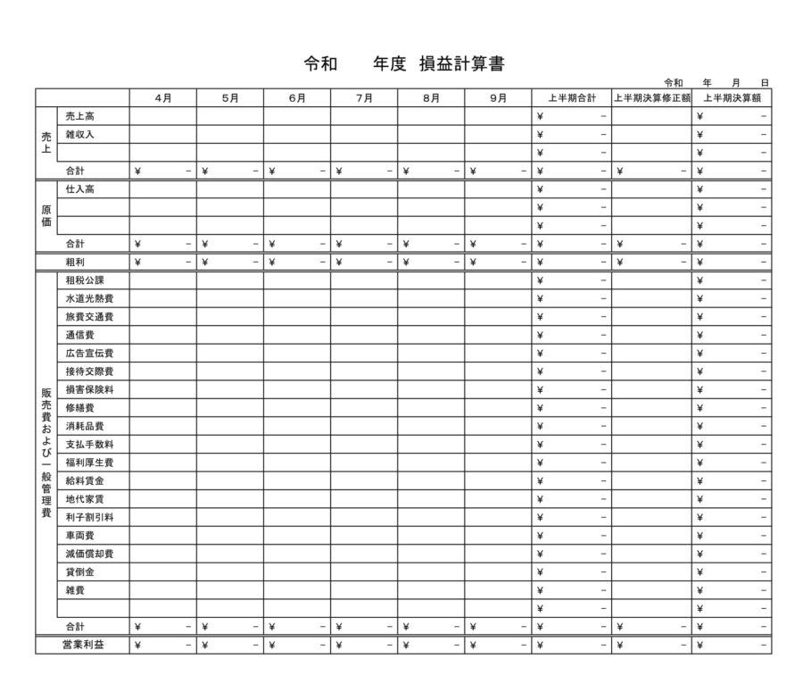 損益計算書のダウンロード