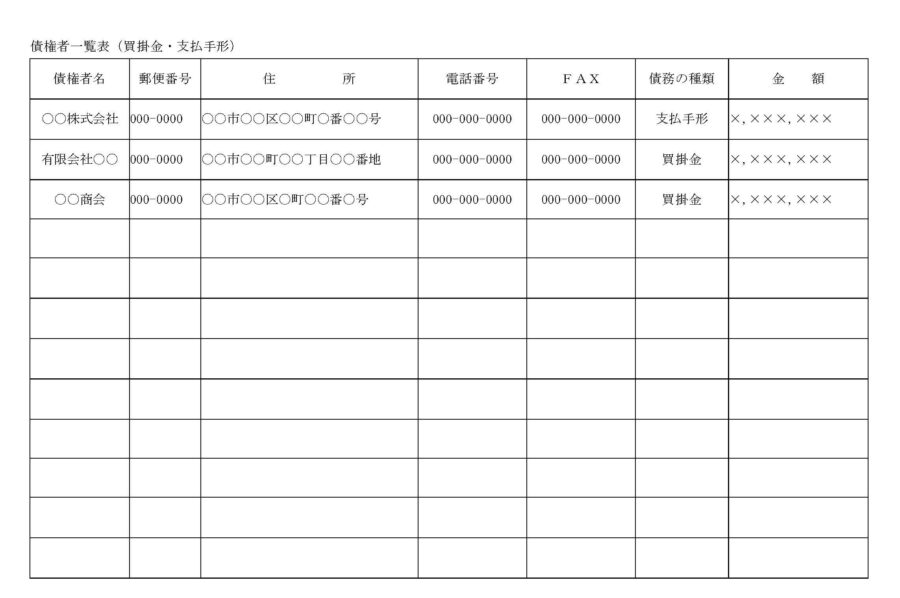 債権者一覧表（買掛金・支払手形）のダウンロード